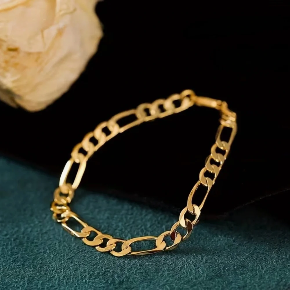 18k Gold Plated Figaro Chain Bracelet Stainless Steel